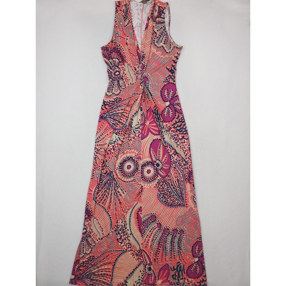 Tommy Bahama Dress Womens Small Pink Floral Twist Front Maxi Tropical Sleeveless